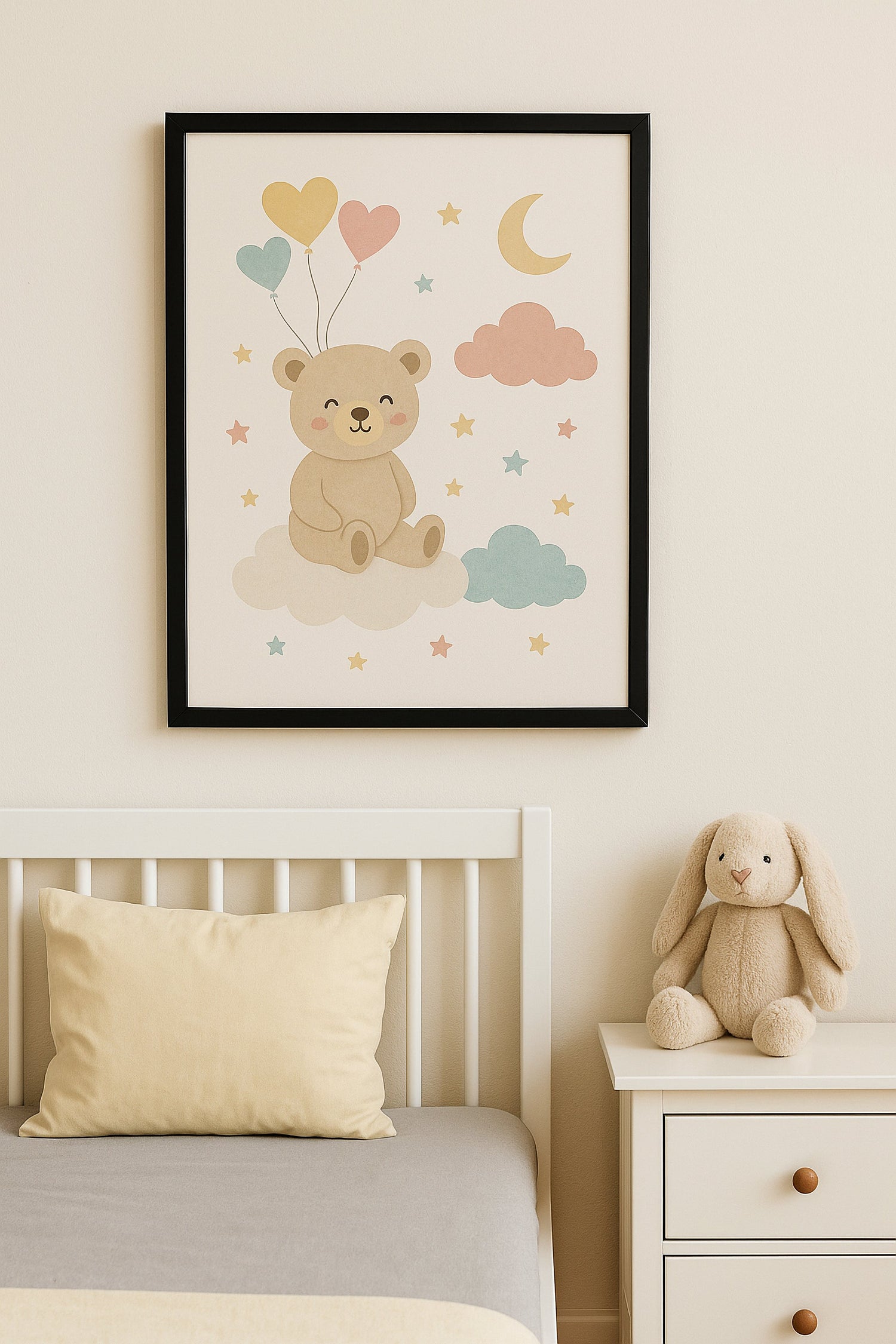 Masalsı sahneler içeren, pastel renklerle hazırlanmış çocuklar için dekoratif tablolar.