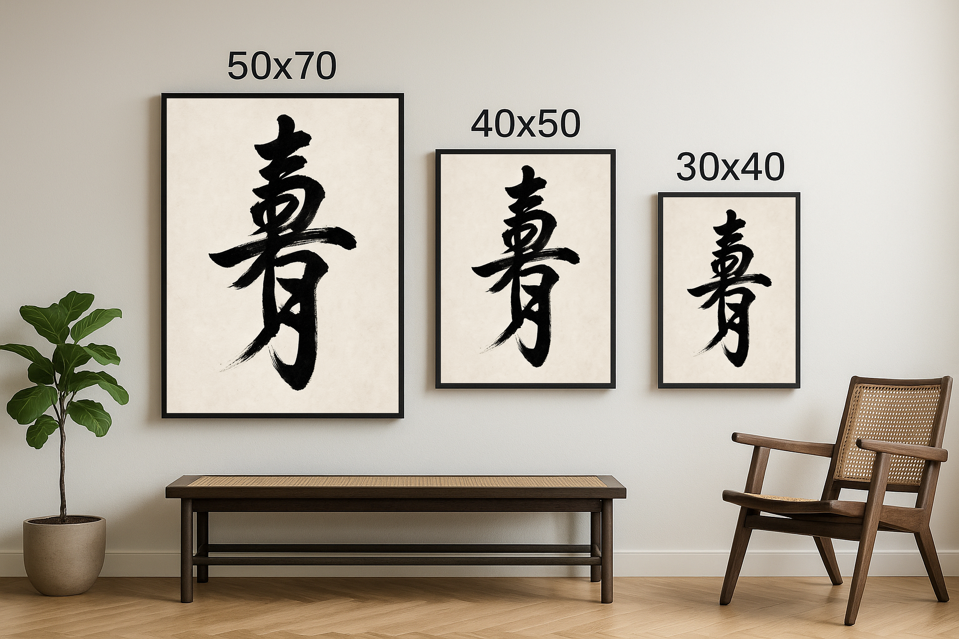 30x40, 40x50 ve 50x70 boyutlarında sunulan, yaşam ve uzun ömür anlamı taşıyan kaligrafi tablo seti.