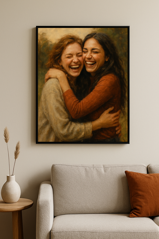 Soluk tonlarla çizilmiş, eski bir fotoğrafa bakan hüzünlü adamın betimlendiği tablo, modern bir salonda 50x70 cm boyutunda sergileniyor.