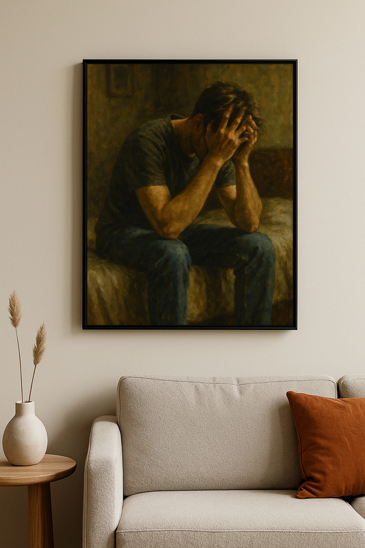 Başını ellerine almış üzgün adam portresi